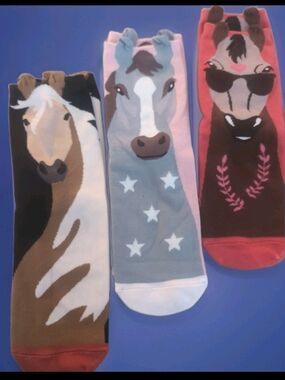 Western Novelty Womens Socks Horse Themed Funny Cute With Ears 5-8